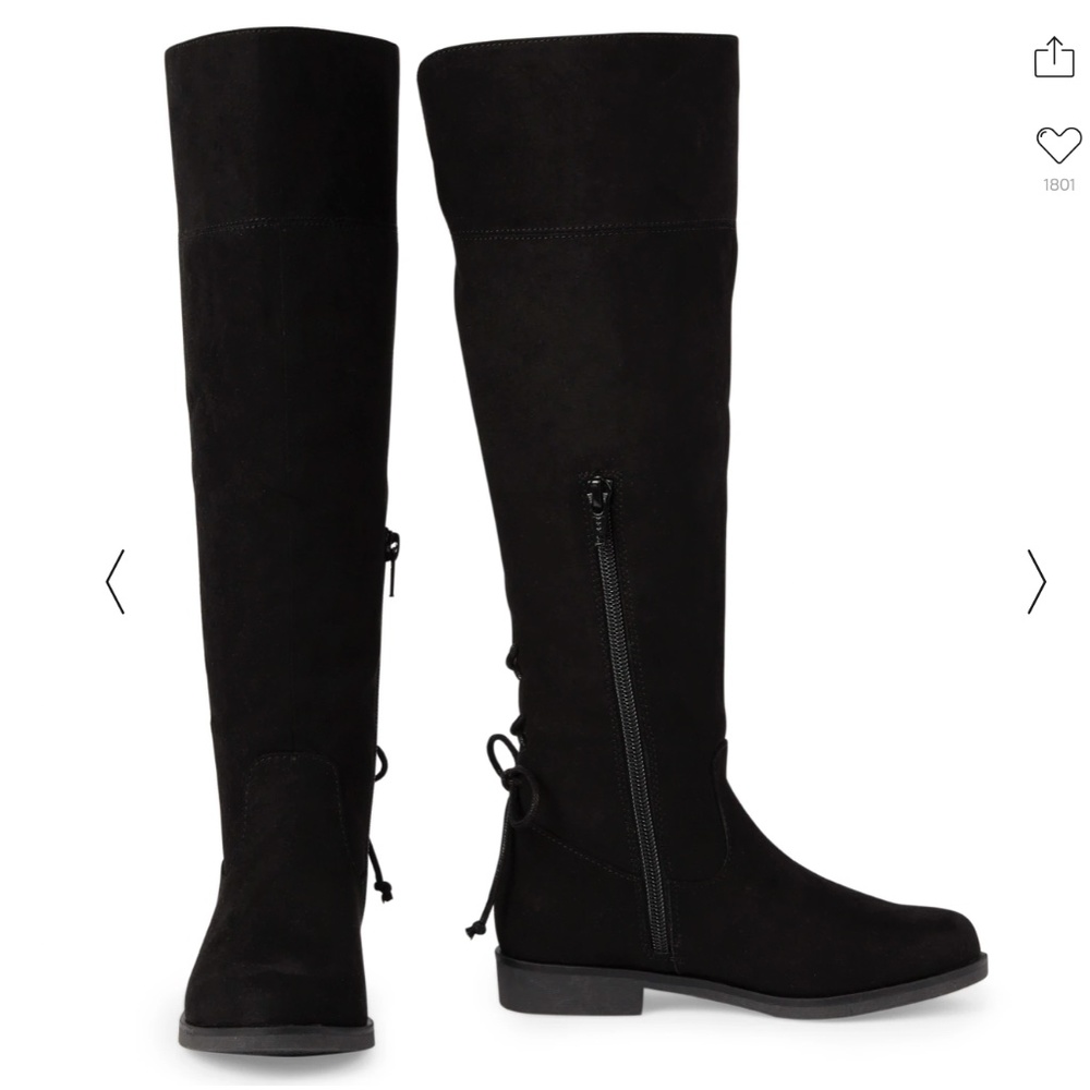 Girls Faux Suede Over The Knee Boots - Black